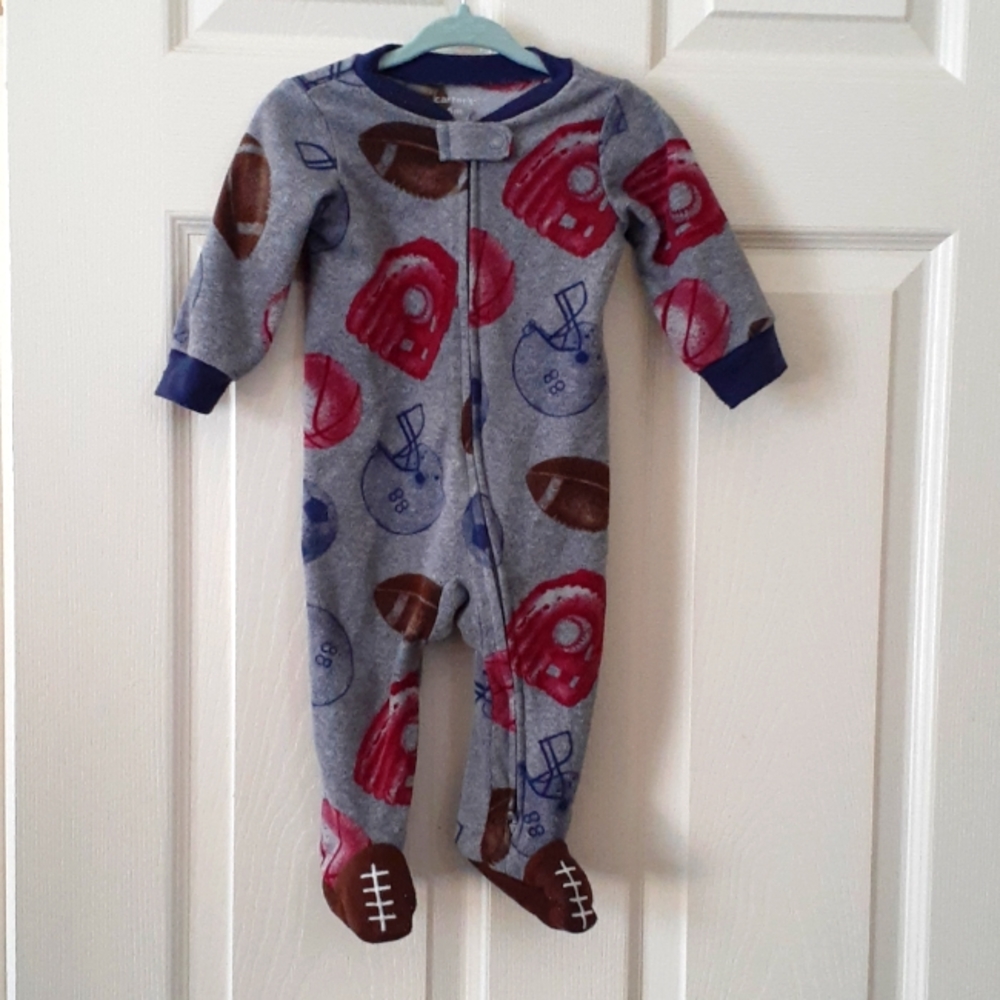 Fleece footed double zipper sleep and play . Football sports